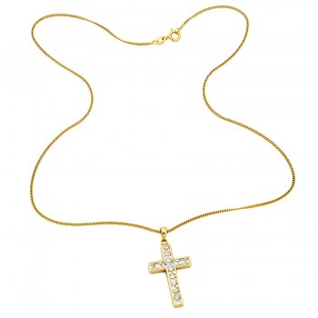 9ct gold Cubic Zirconia Cross Pendant with chain